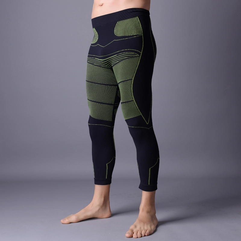 Men running pants with compression, black color with green. Xll003